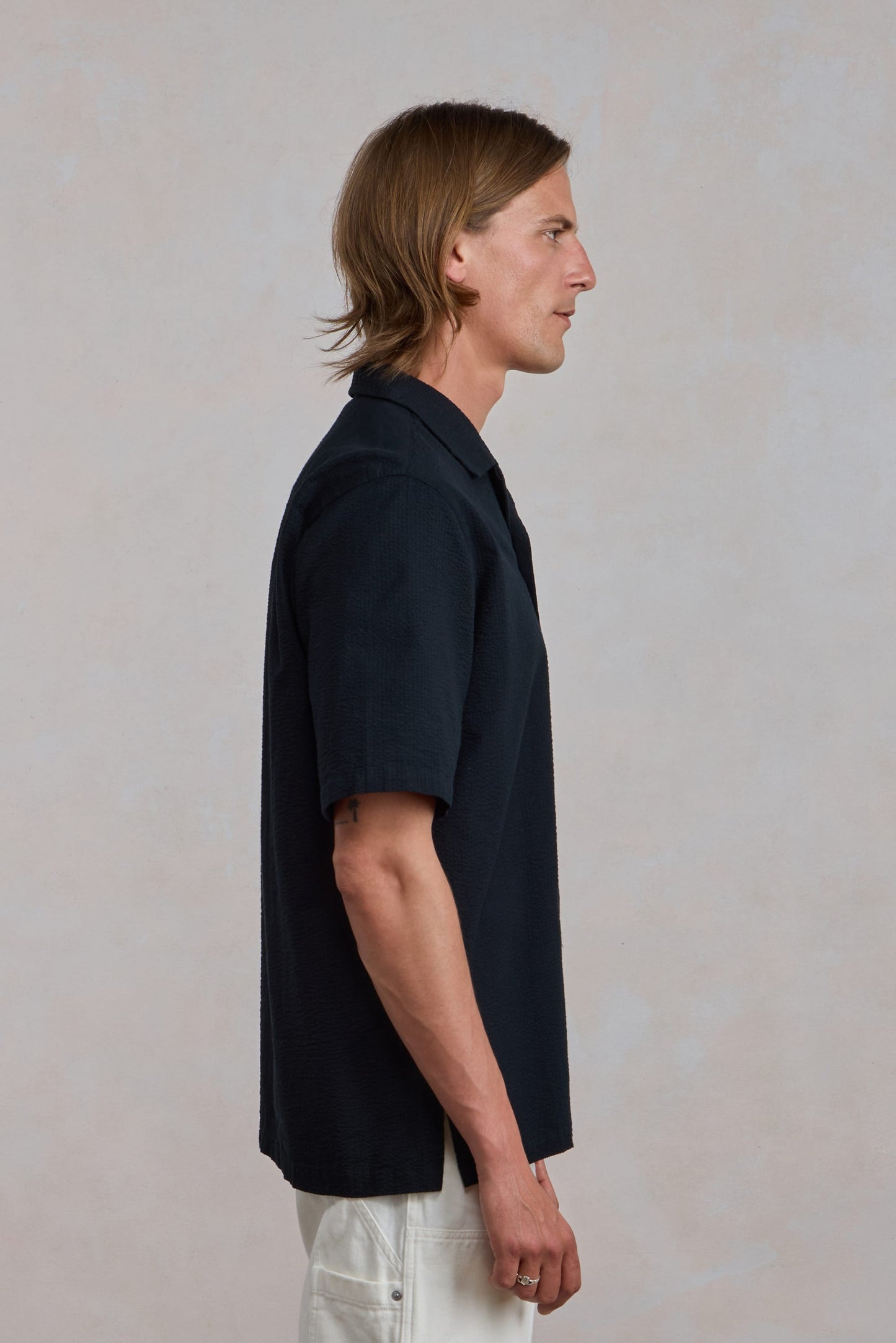 Overhemd met korte mouwen ‘The Seersucker Bowling Shirt’ - Zwarte seersucker