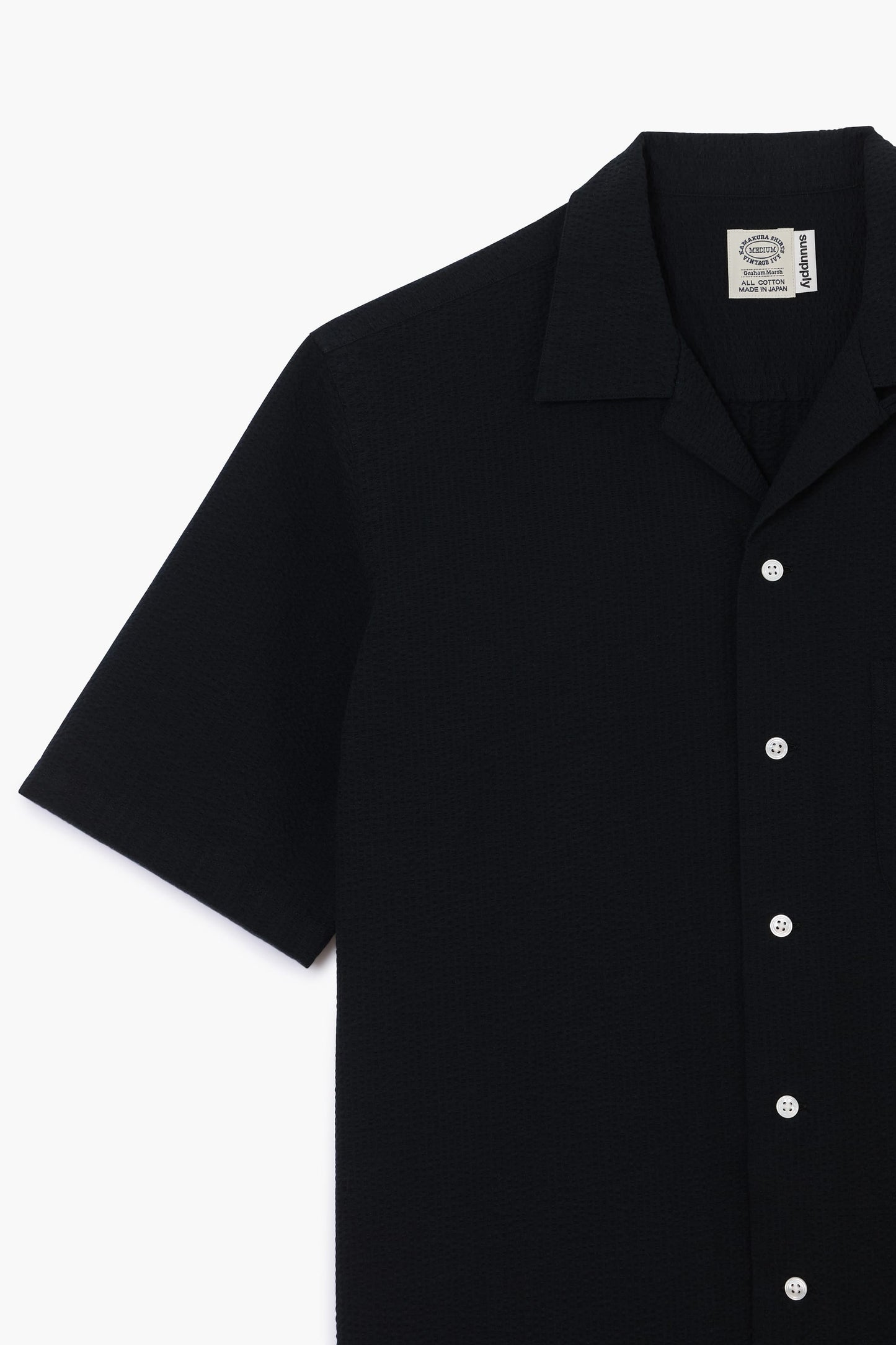 Overhemd met korte mouwen ‘The Seersucker Bowling Shirt’ - Zwarte seersucker