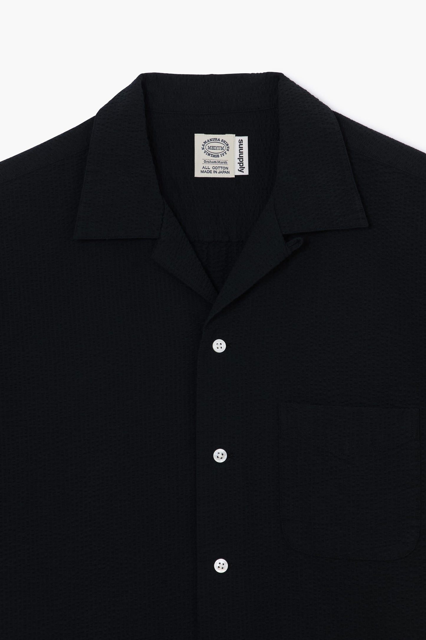 Overhemd met korte mouwen ‘The Seersucker Bowling Shirt’ - Zwarte seersucker