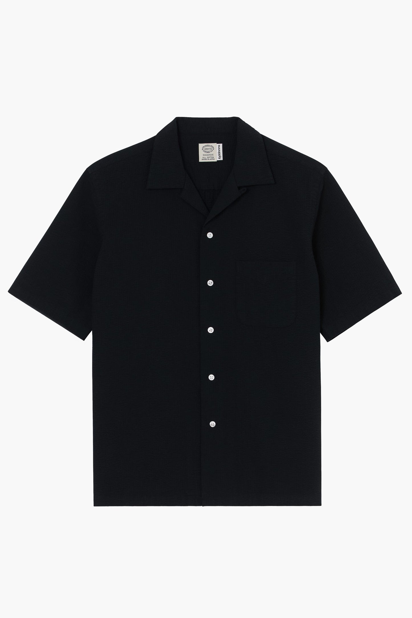 Overhemd met korte mouwen ‘The Seersucker Bowling Shirt’ - Zwarte seersucker