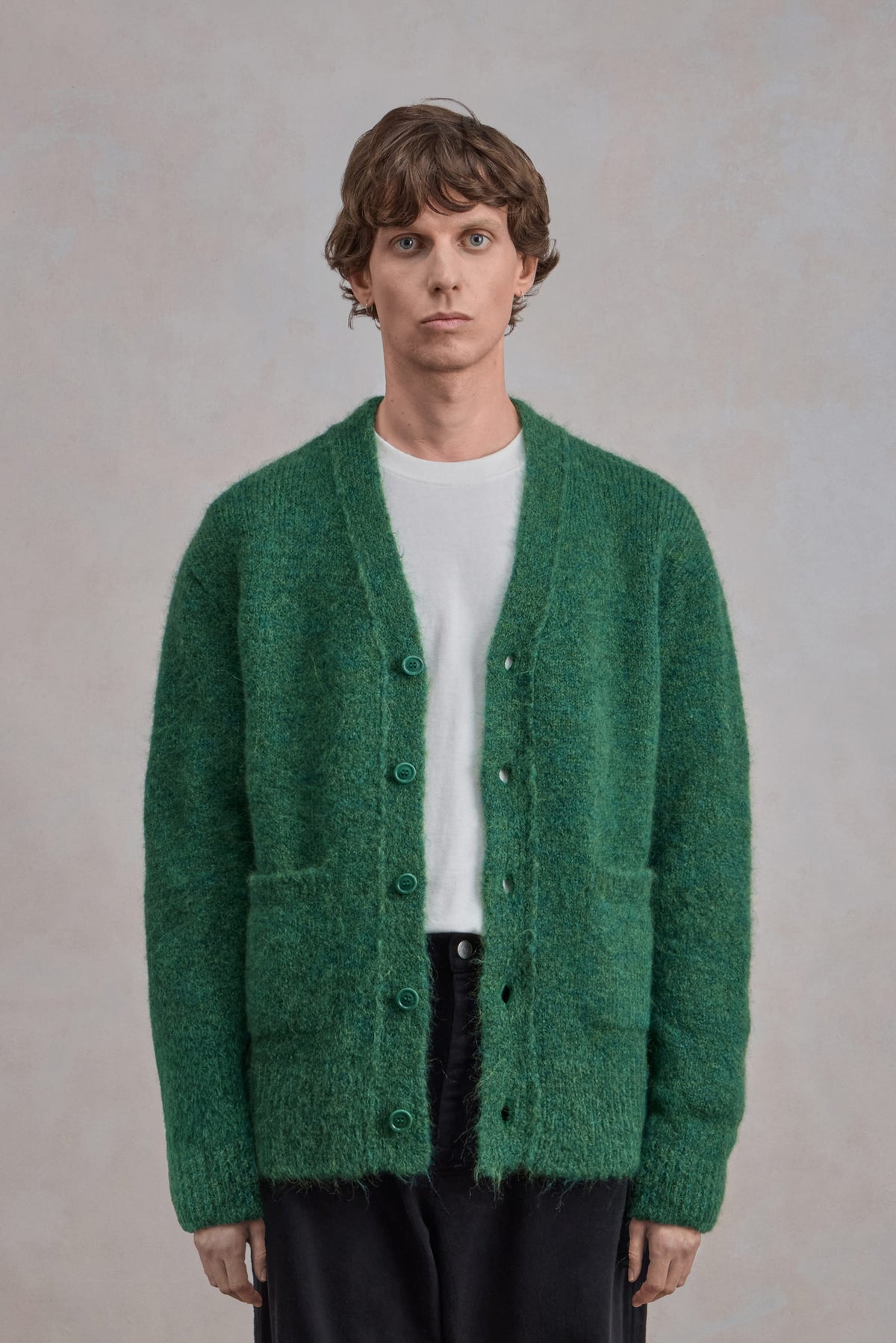 Alpaca Cardigan - Green Melange