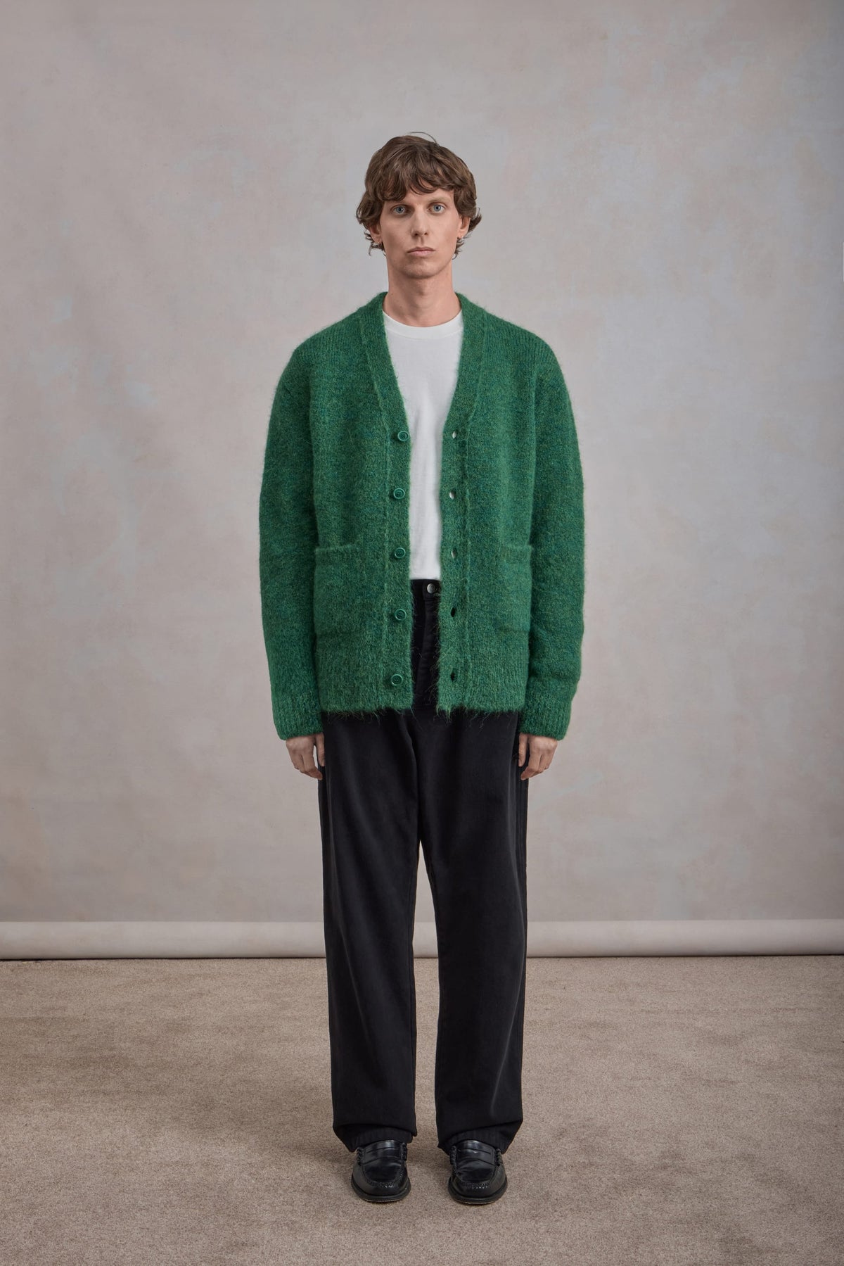 Alpaca Cardigan - Green Melange
