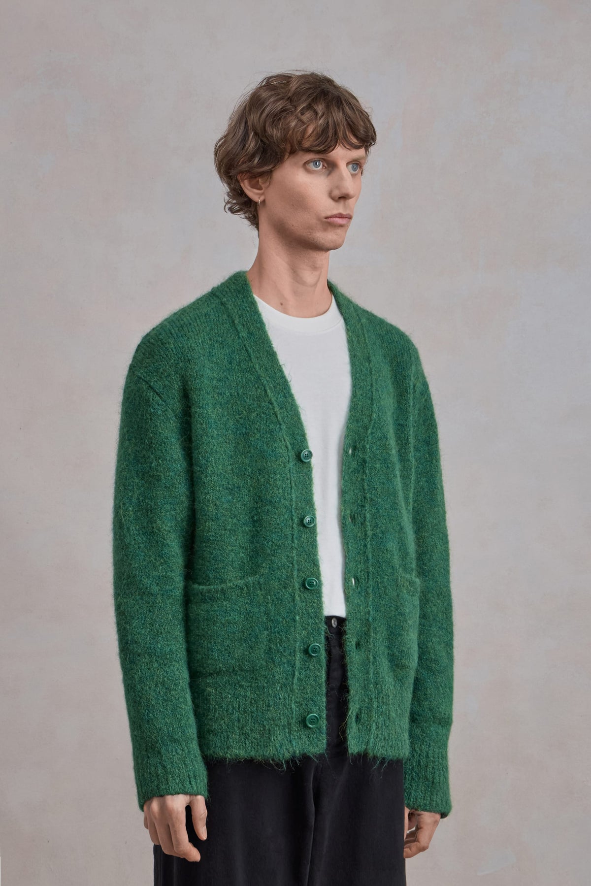 Alpaca Cardigan - Green Melange