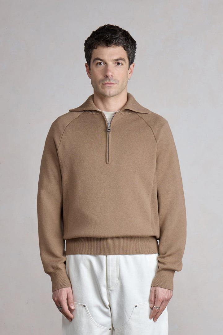 Zipped Polo Raglan - Beige melange