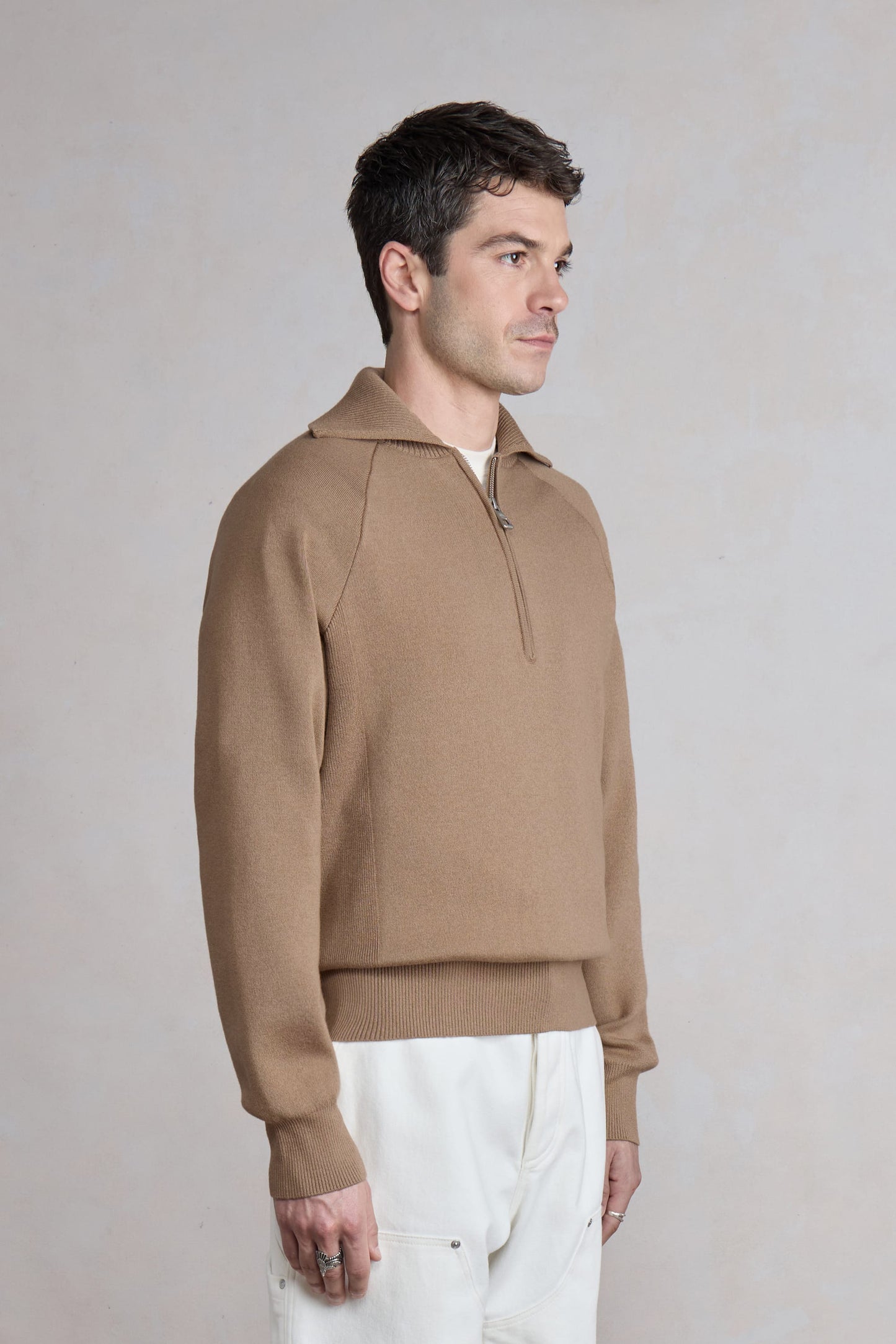 Zipped Polo Raglan - Beige melange