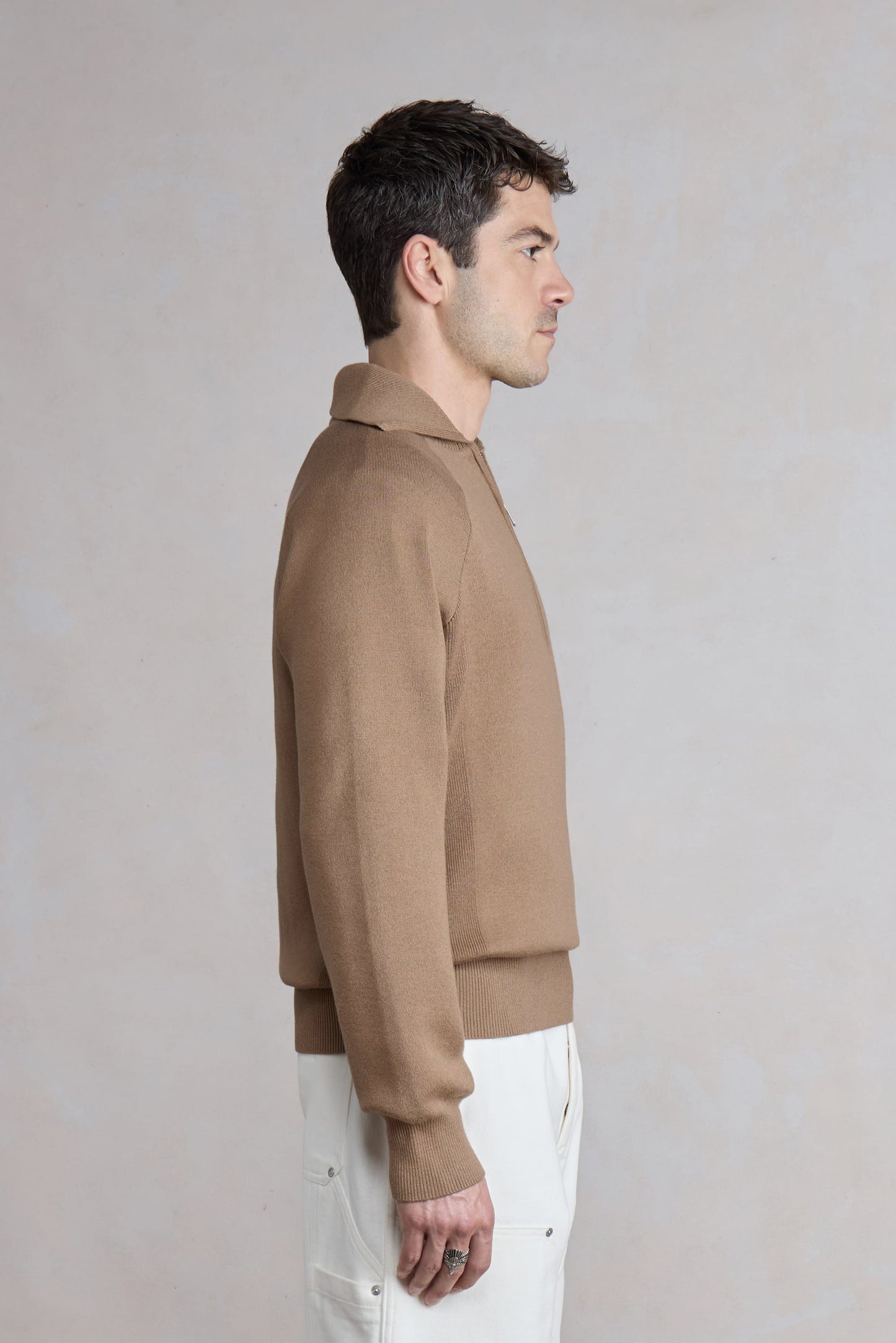 Zipped Polo Raglan - Beige melange