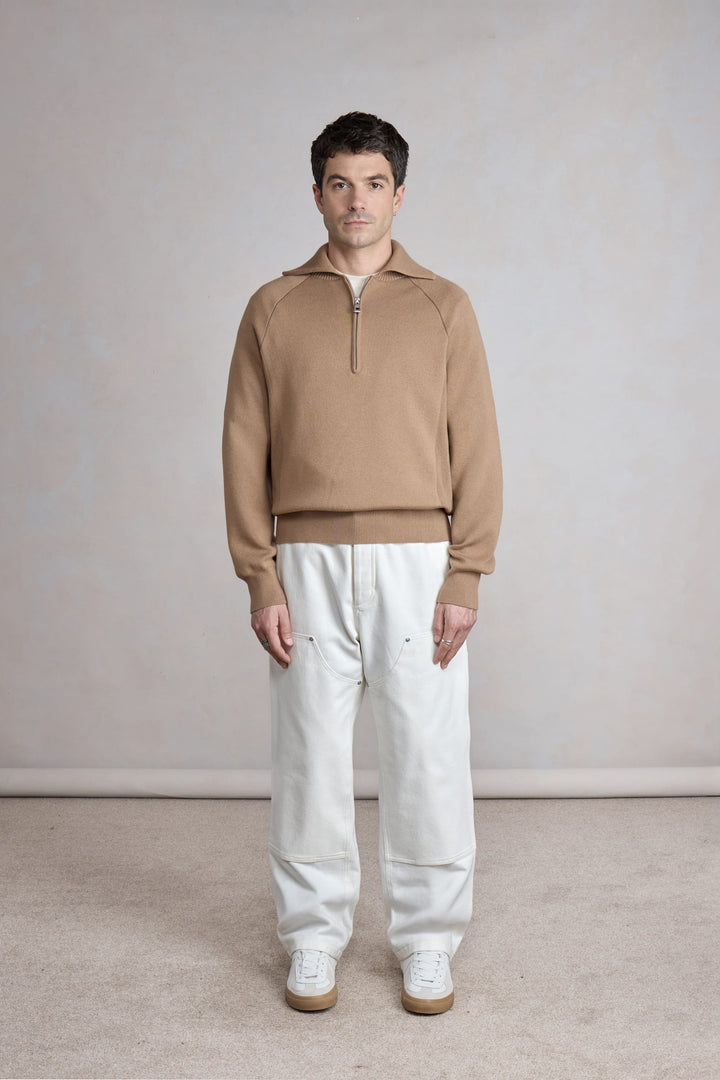 Zipped Polo Raglan - Beige melange