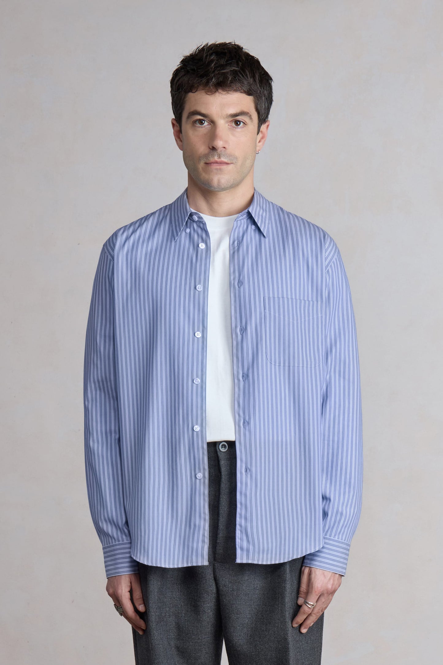Corporate Shirt - Popeline de coton rayée Bleu/Blanc