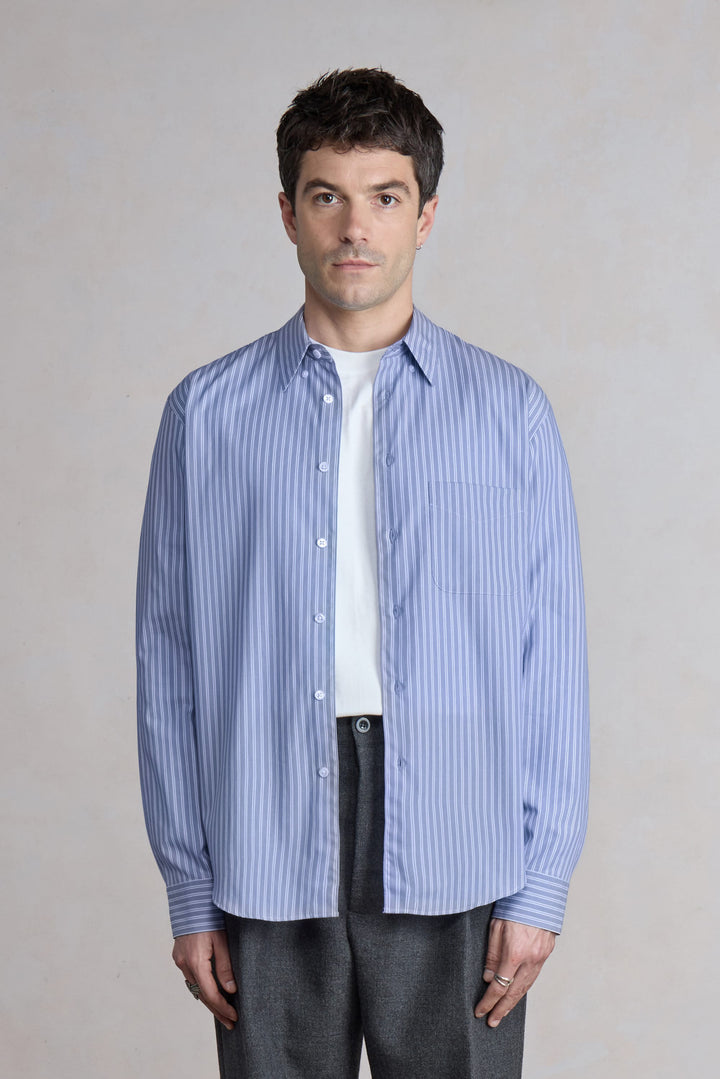 Corporate Shirt - Popeline de coton rayée Bleu/Blanc