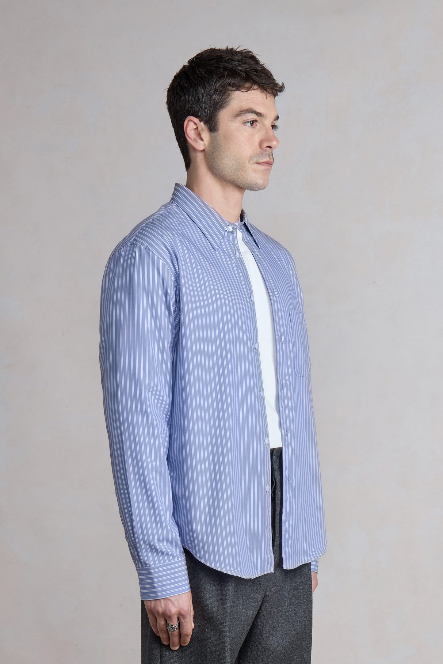 Corporate Shirt - Popeline de coton rayée Bleu/Blanc