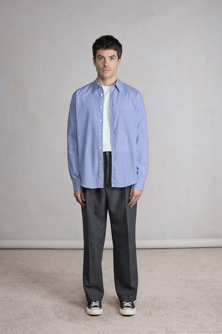 Corporate Shirt - Popeline de coton rayée Bleu/Blanc