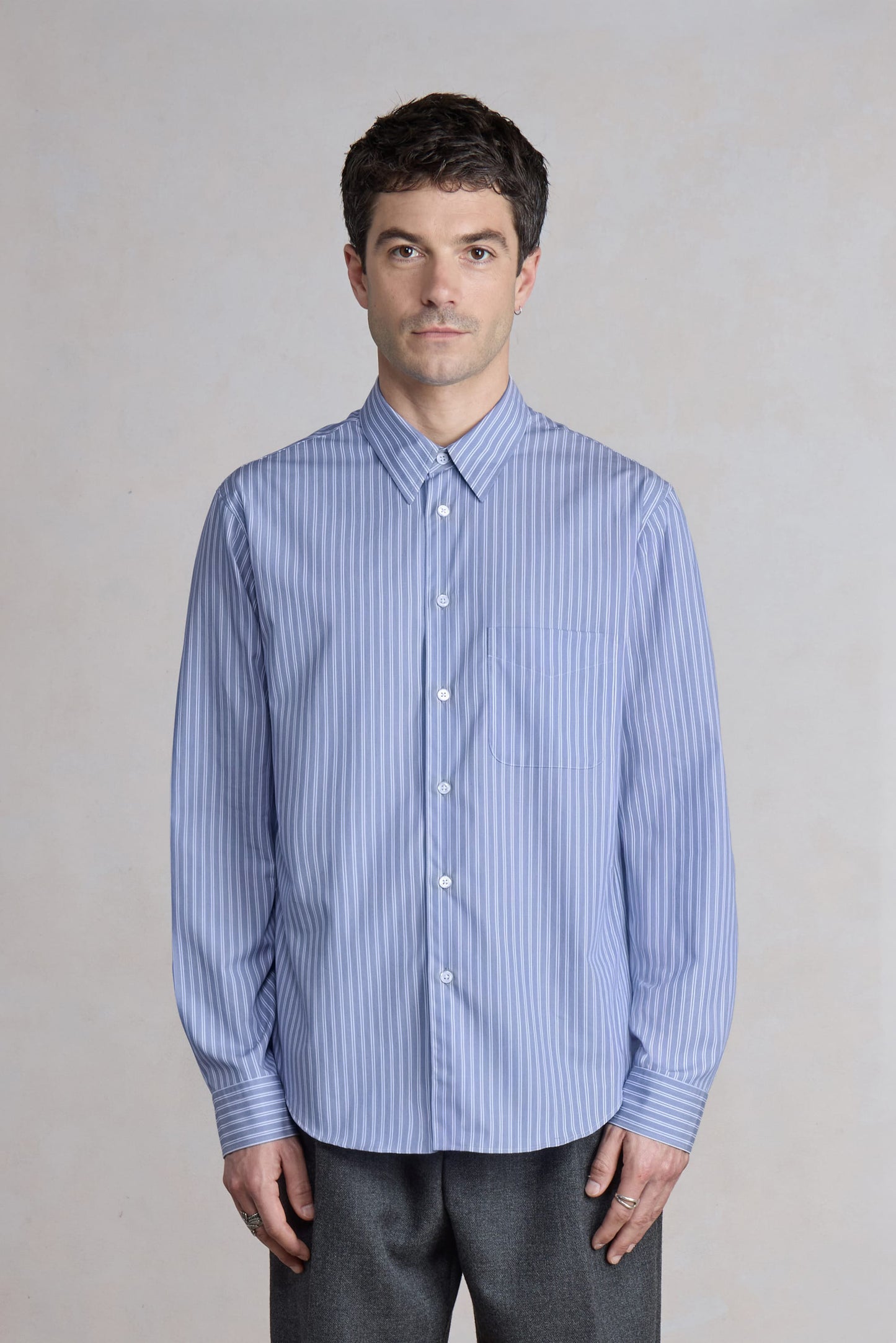 Corporate Shirt - Popeline de coton rayée Bleu/Blanc