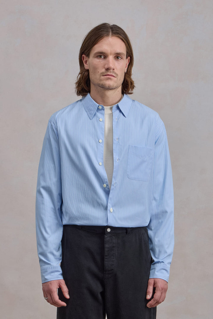 Corporate Shirt - Popeline de coton rayée Bleu/Blanc