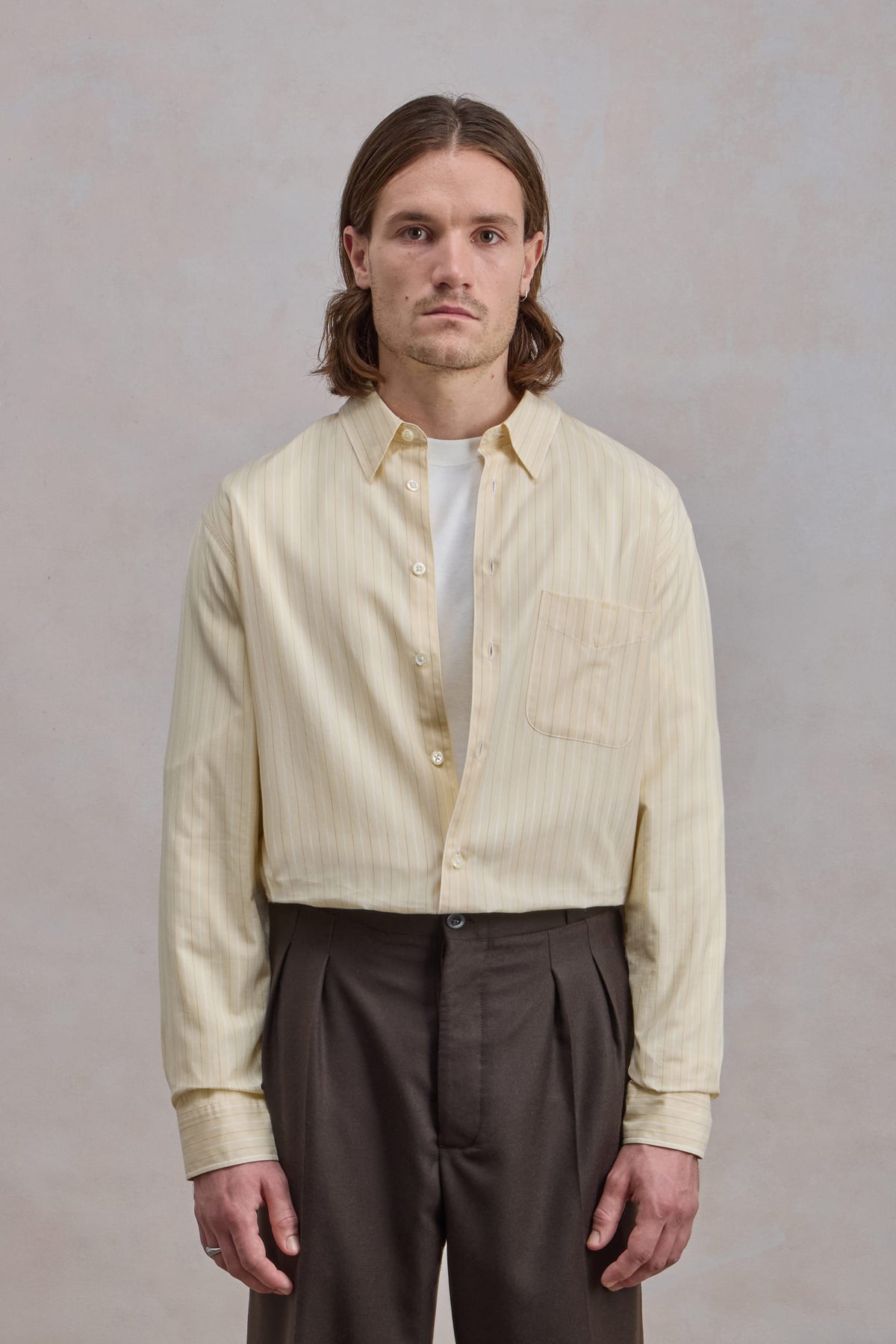 Corporate Shirt - Striped Cotton poplin Vanilla/White