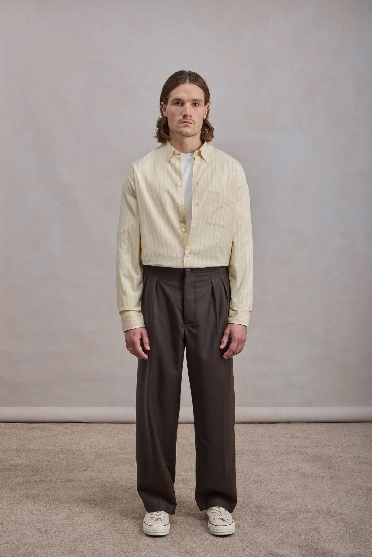 Corporate Shirt - Striped Cotton poplin Vanilla/White