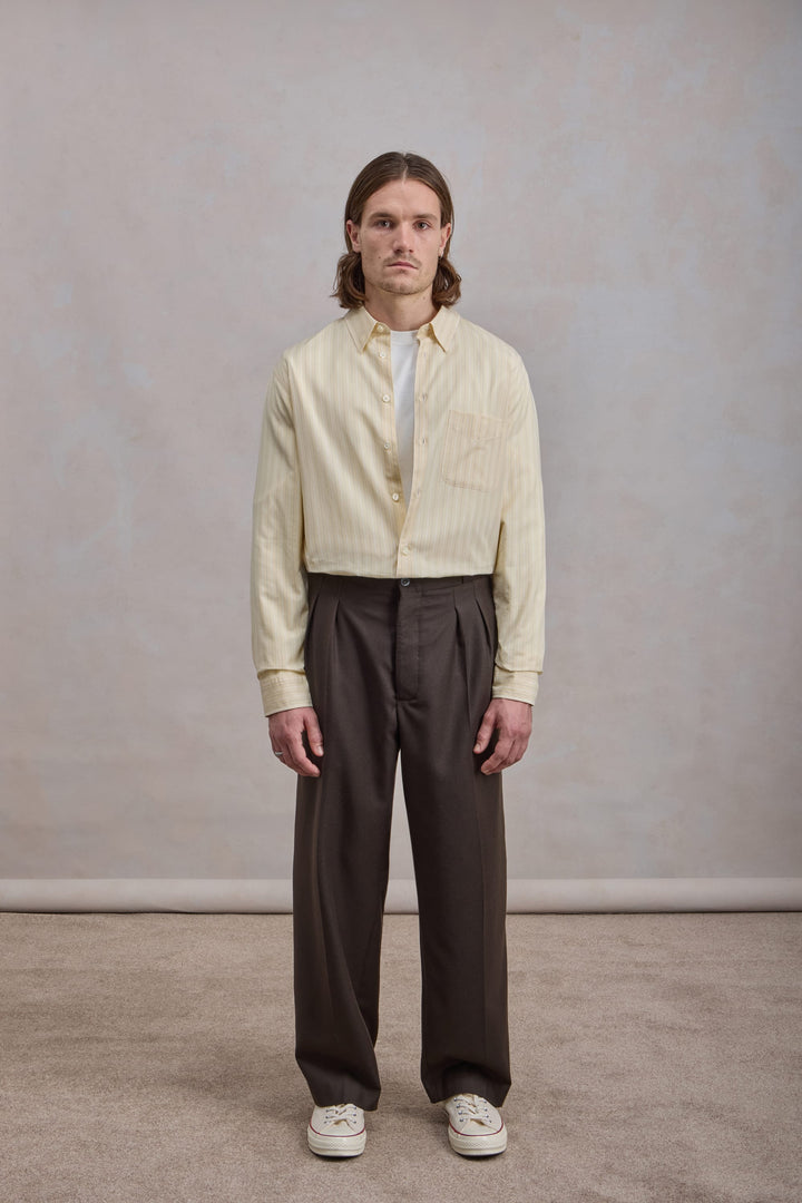 Corporate Shirt - Popeline de coton rayée Vanille/Blanc