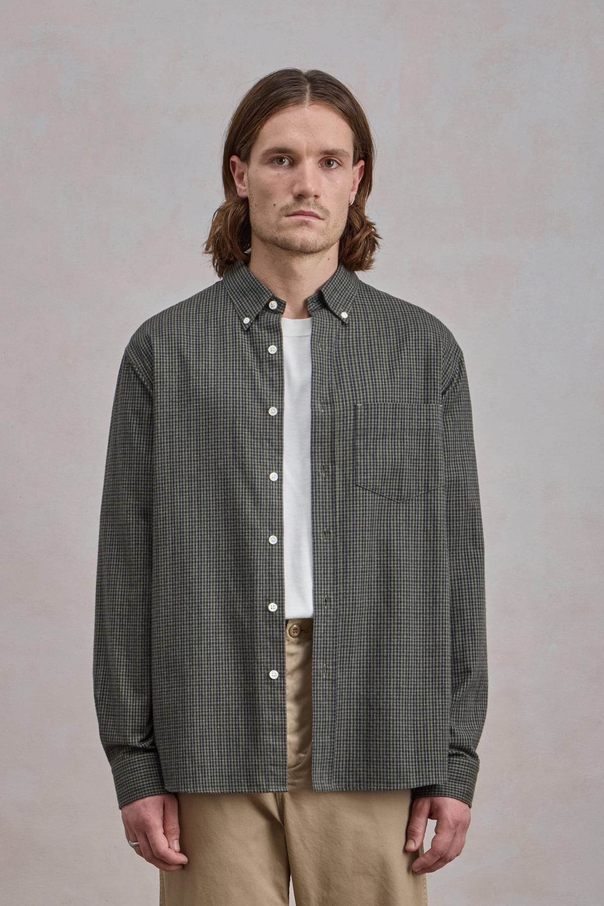 Dad's shirt - Micro-Checked Brushed cotton Dark Green/Green