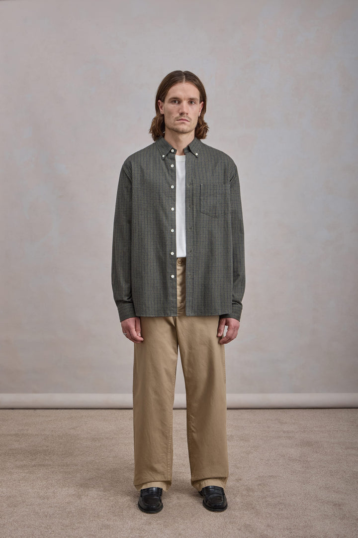 Dad's shirt - Coton brossé à micro carreaux Vert Foncé/Vert