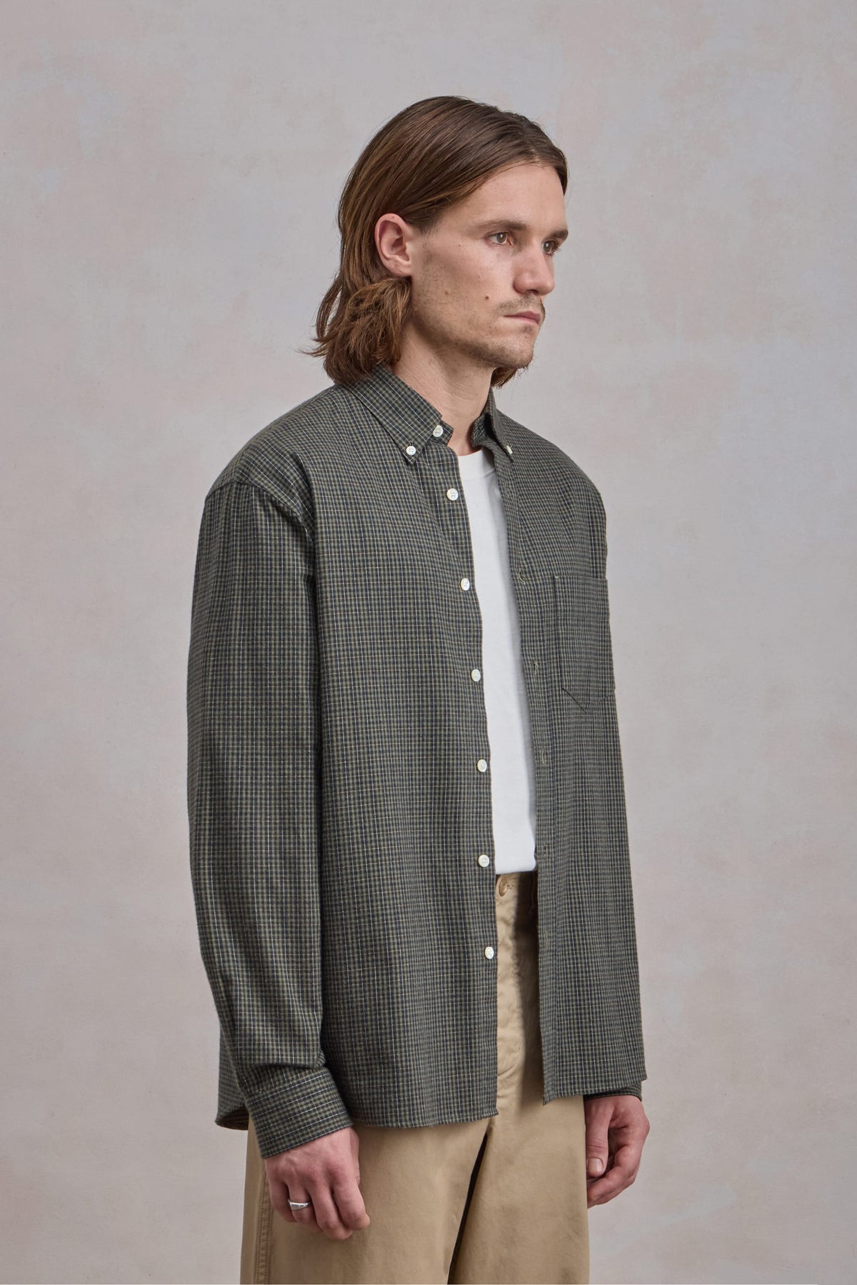 Dad's shirt - Micro-Checked Brushed cotton Dark Green/Green