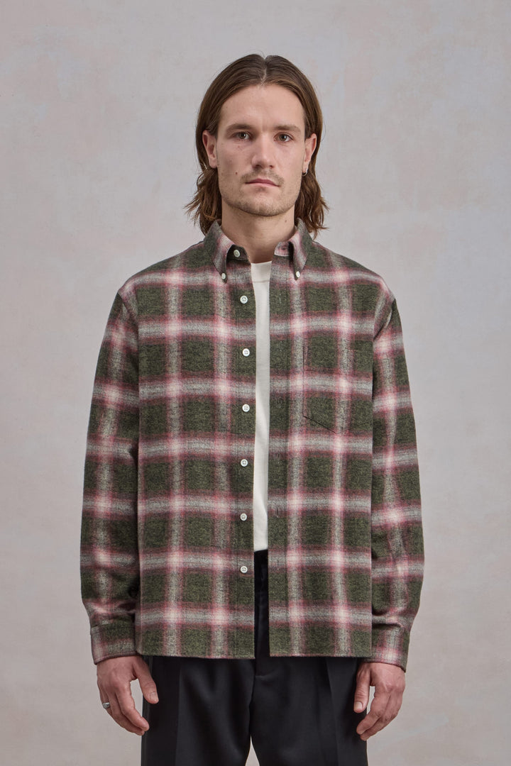 Dad's shirt - Flanelle de coton à carreaux Vert/Rouge