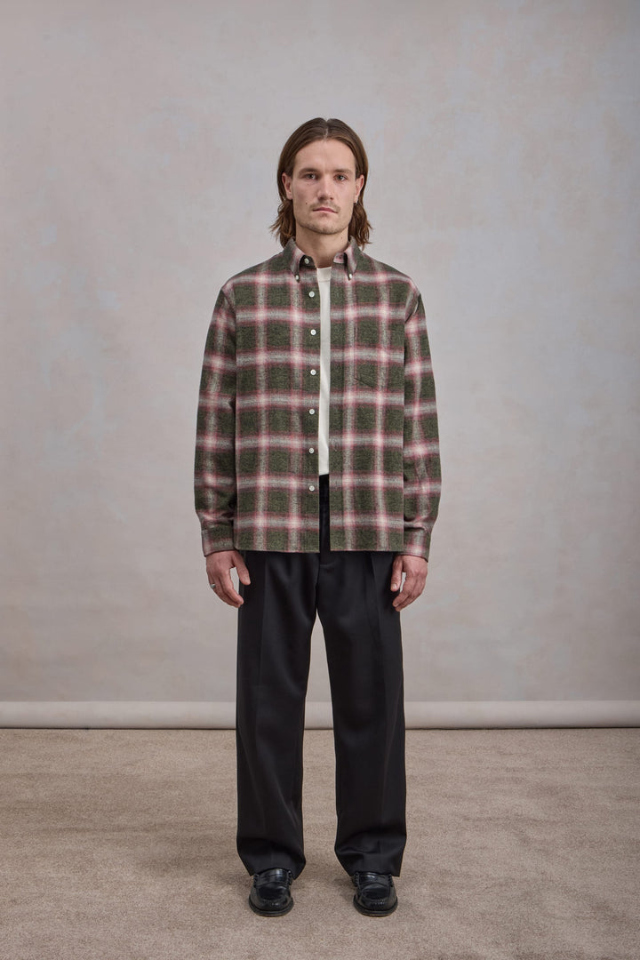 Dad's shirt - Flanelle de coton à carreaux Vert/Rouge