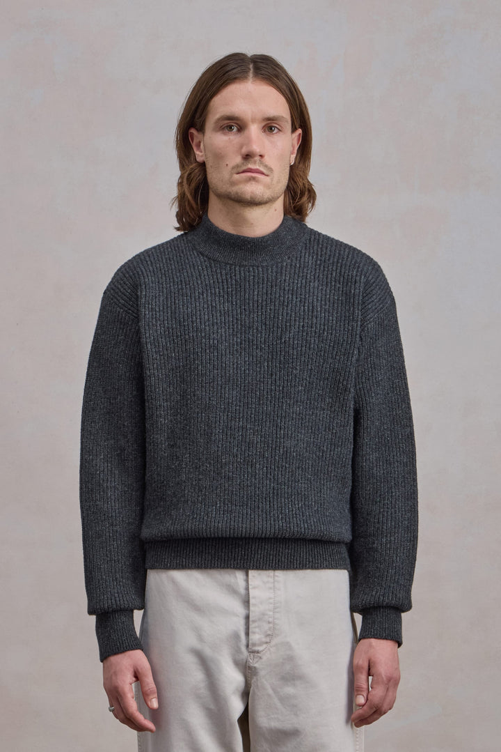 Deck Sweater - Laine d'agneau Gris Chiné Anthracite