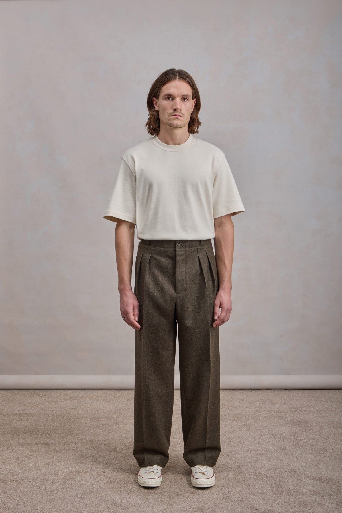 French Military Pants - Heavy virgin wool flannel Dark Green Melange