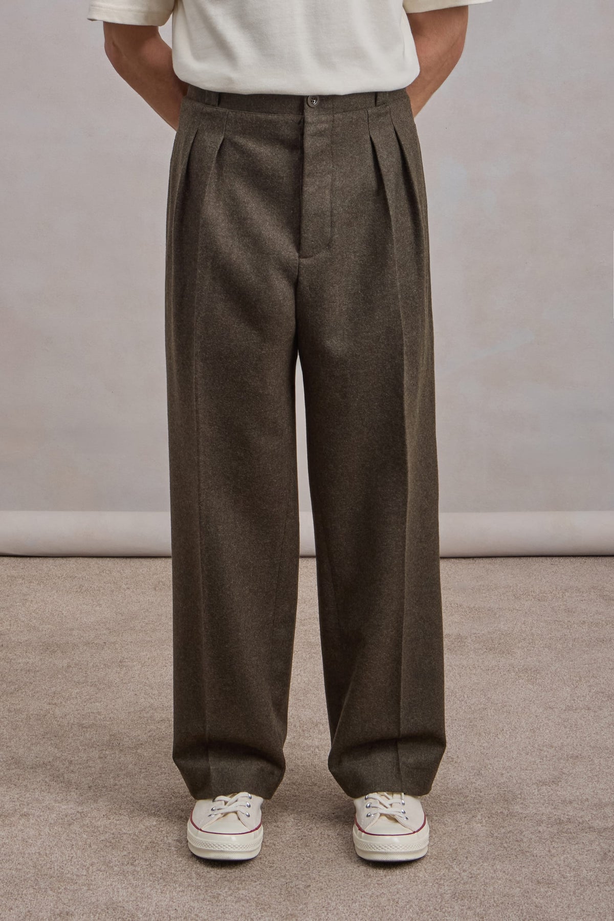 French Military Pants - Heavy virgin wool flannel Dark Green Melange