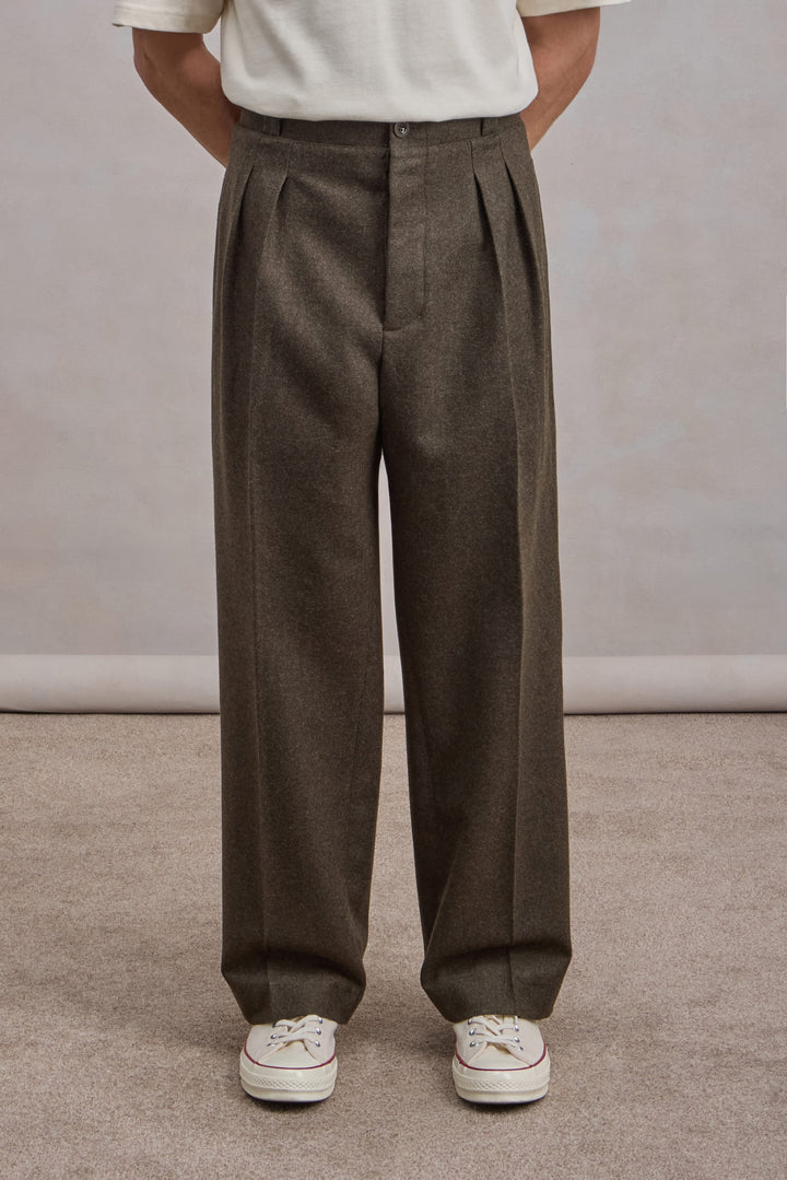Pantalon French Military - Flanelle de laine vierge épaisse Vert Foncé Chiné