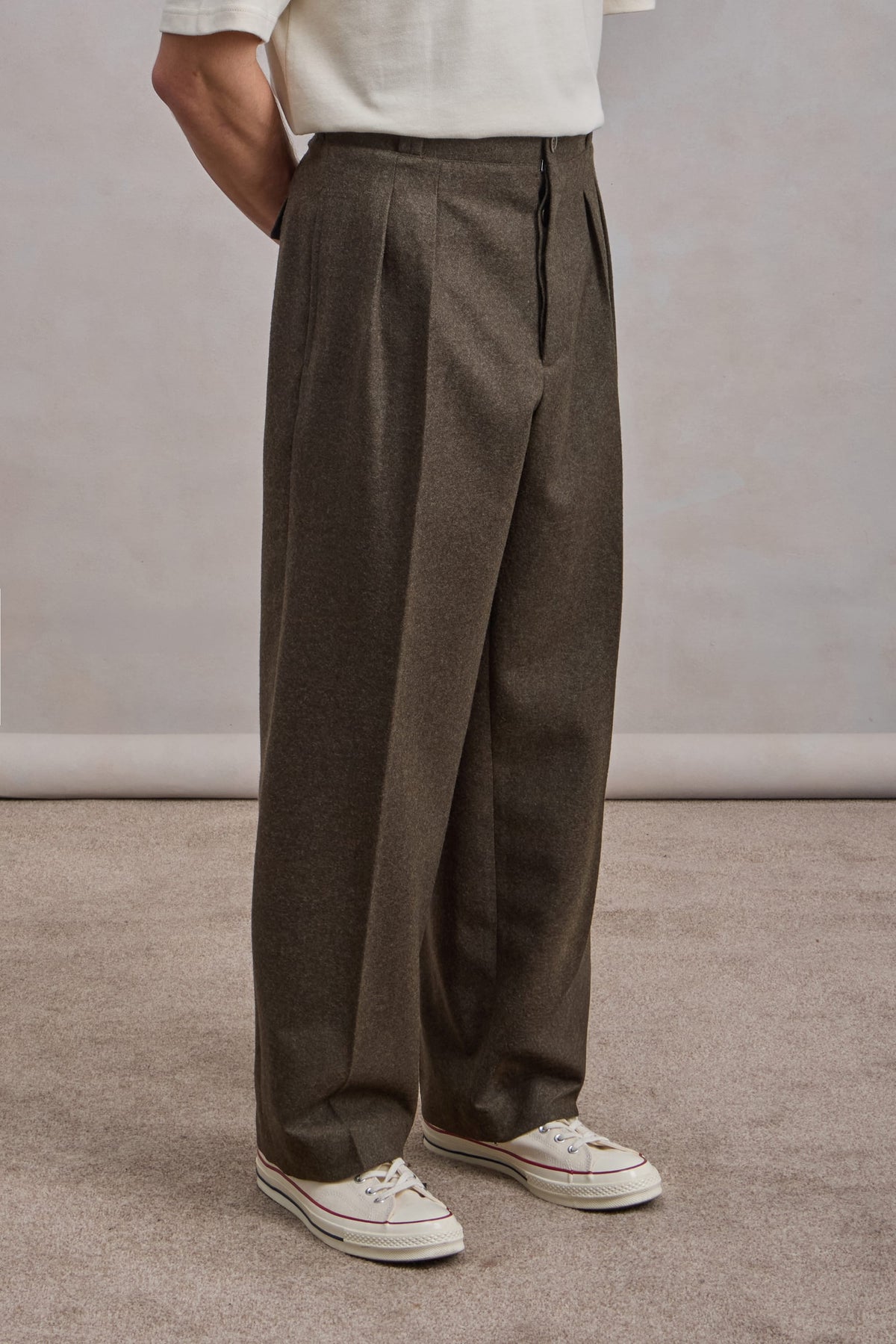 French Military Pants - Heavy virgin wool flannel Dark Green Melange