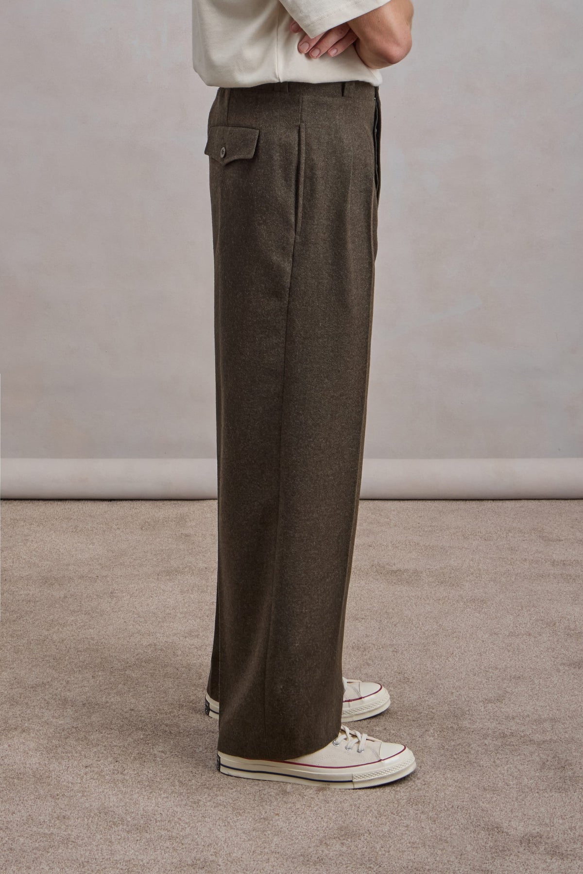French Military Pants - Heavy virgin wool flannel Dark Green Melange