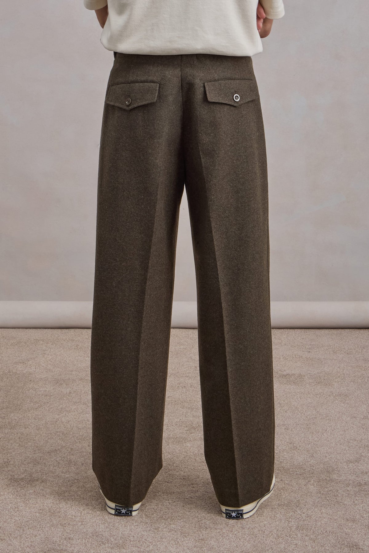 French Military Pants - Heavy virgin wool flannel Dark Green Melange