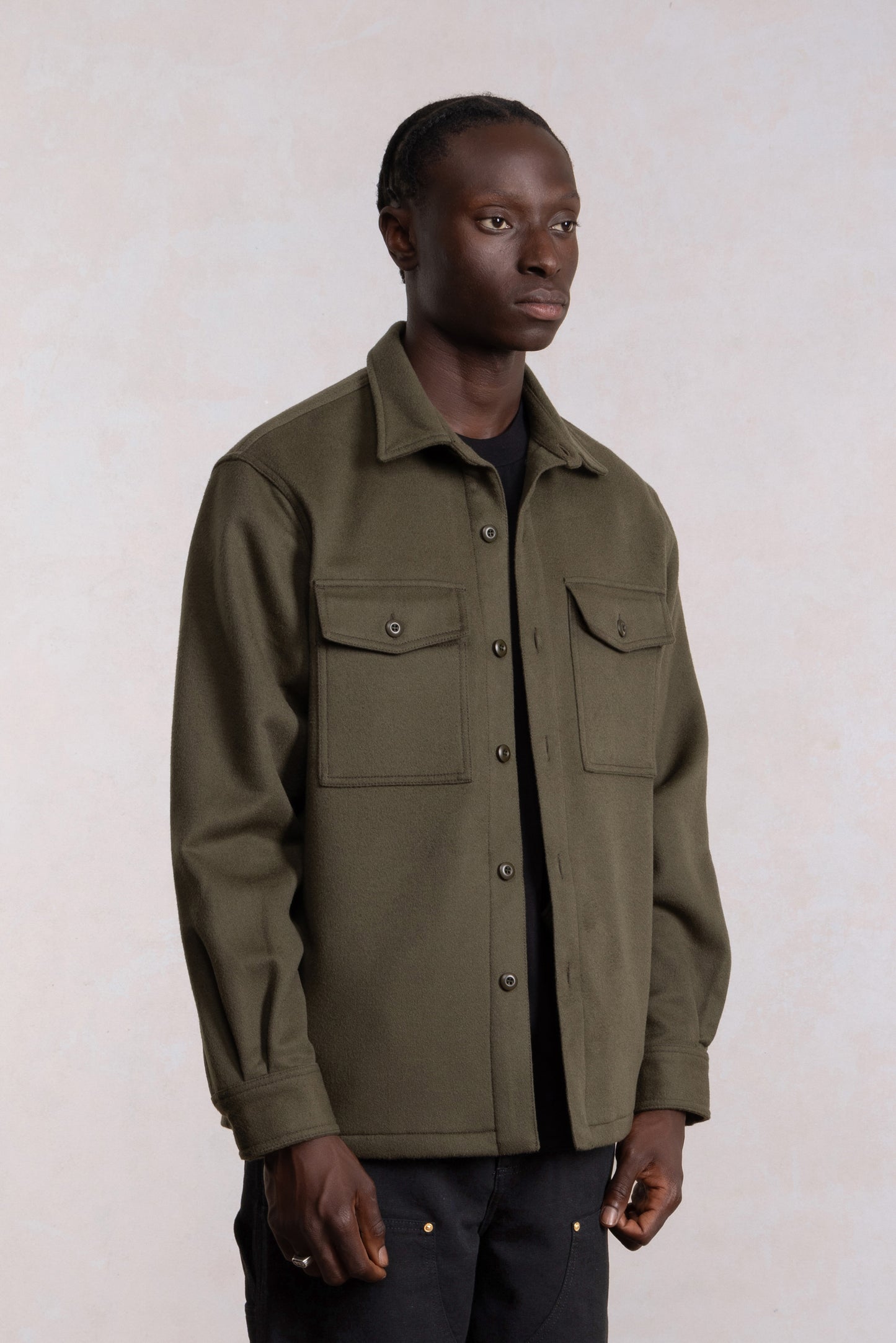 Military Field Jacket - Dark Green Wool-Cashmere