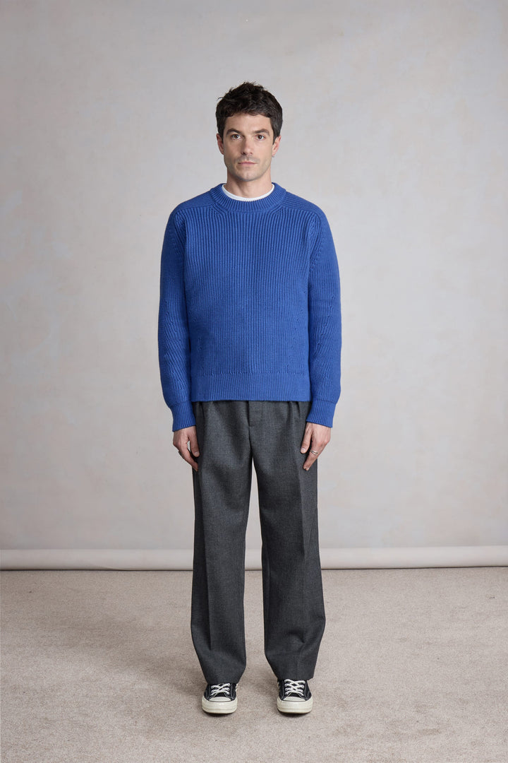 Ribbed Boxy Sweater - Bleu