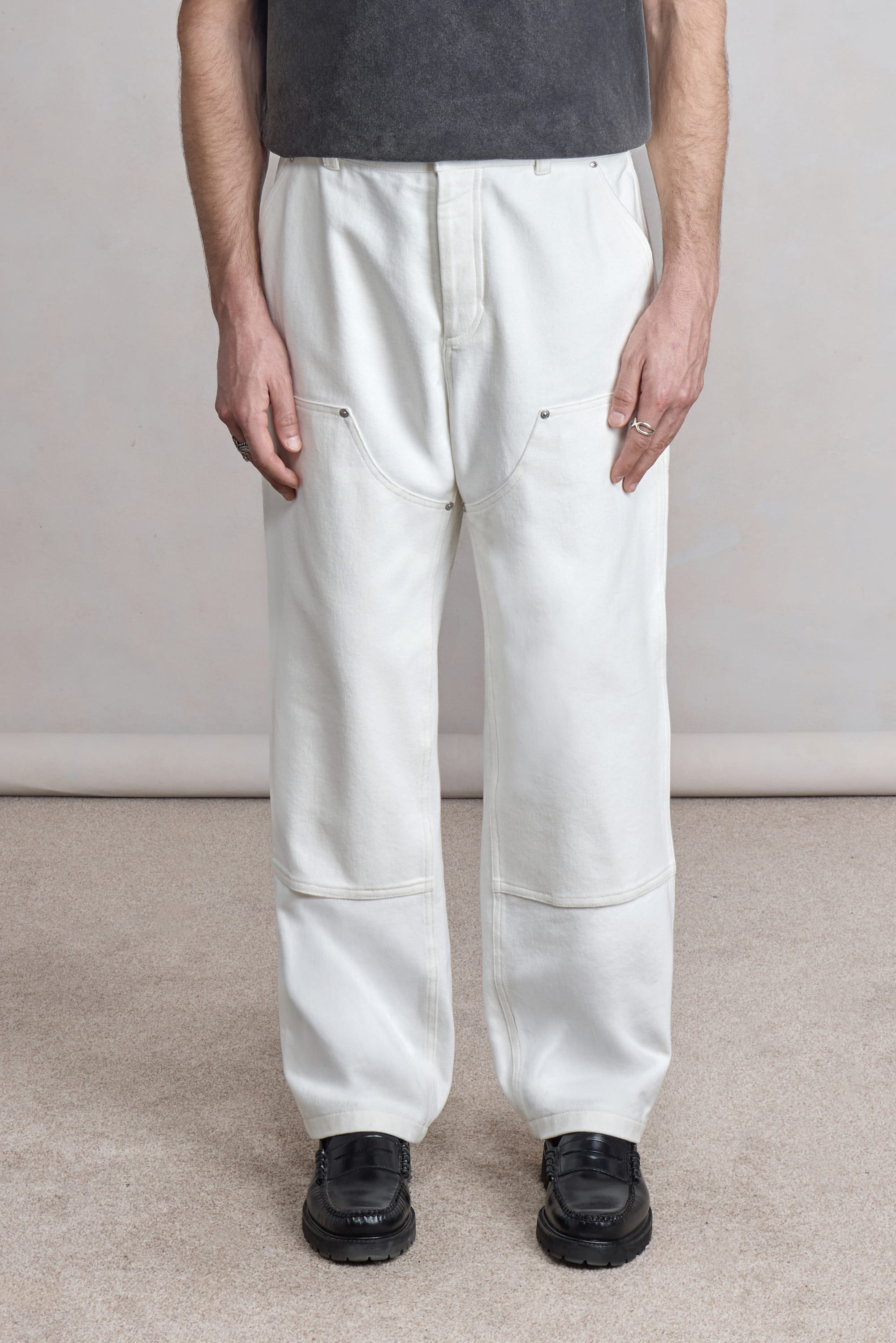 【即完品】Jean Laumet 26SS Work Pants WHITE MUSEUM GARMENTS - Ecru Cotton Twill Soft Double Knee Pants – suuupply
