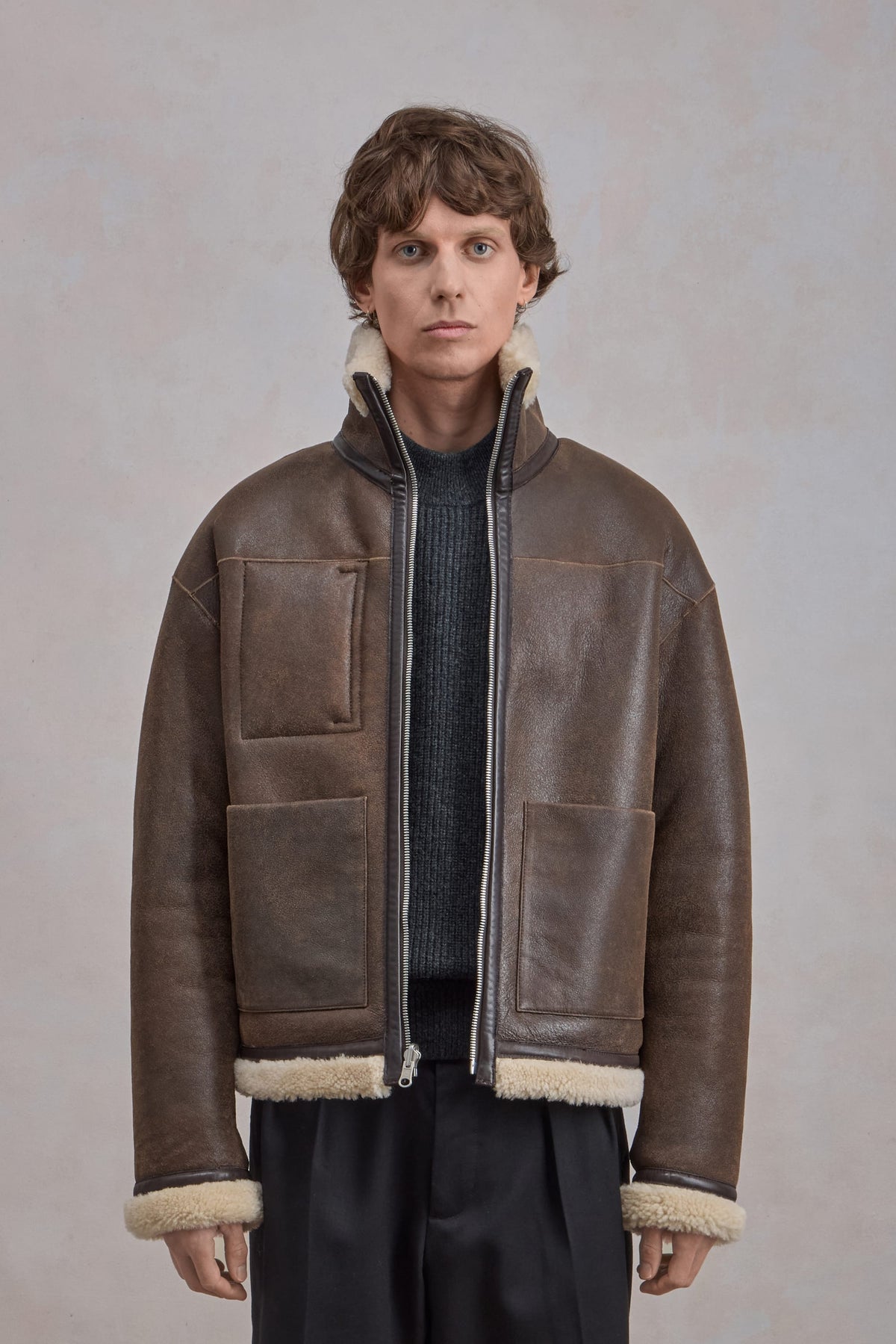 Blouson En Peau Lainée Reversible - Marron/Natural