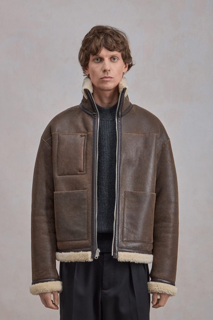 Blouson En Peau Lainée Reversible - Marron/Natural