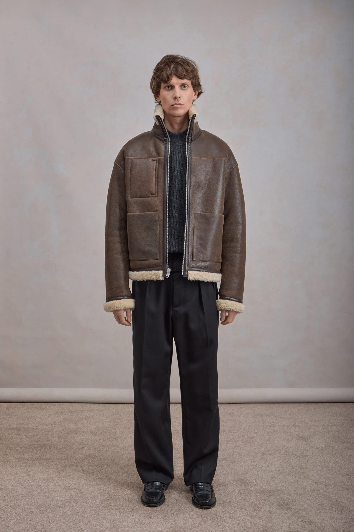 Blouson En Peau Lainée Reversible - Marron/Natural