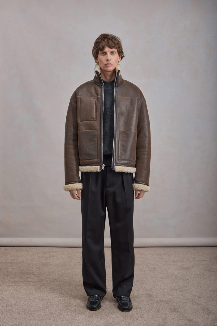 Blouson En Peau Lainée Reversible - Marron/Natural