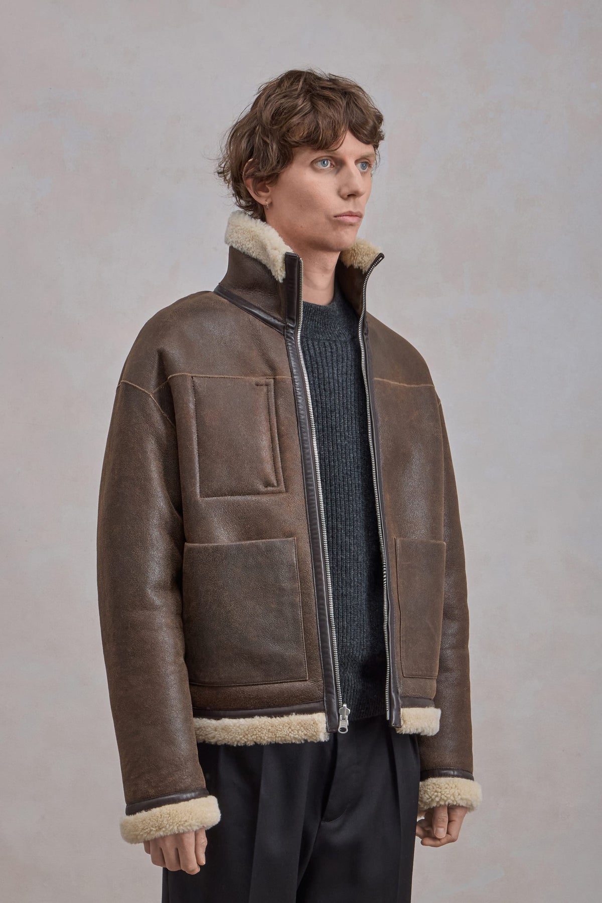 Blouson En Peau Lainée Reversible - Marron/Natural