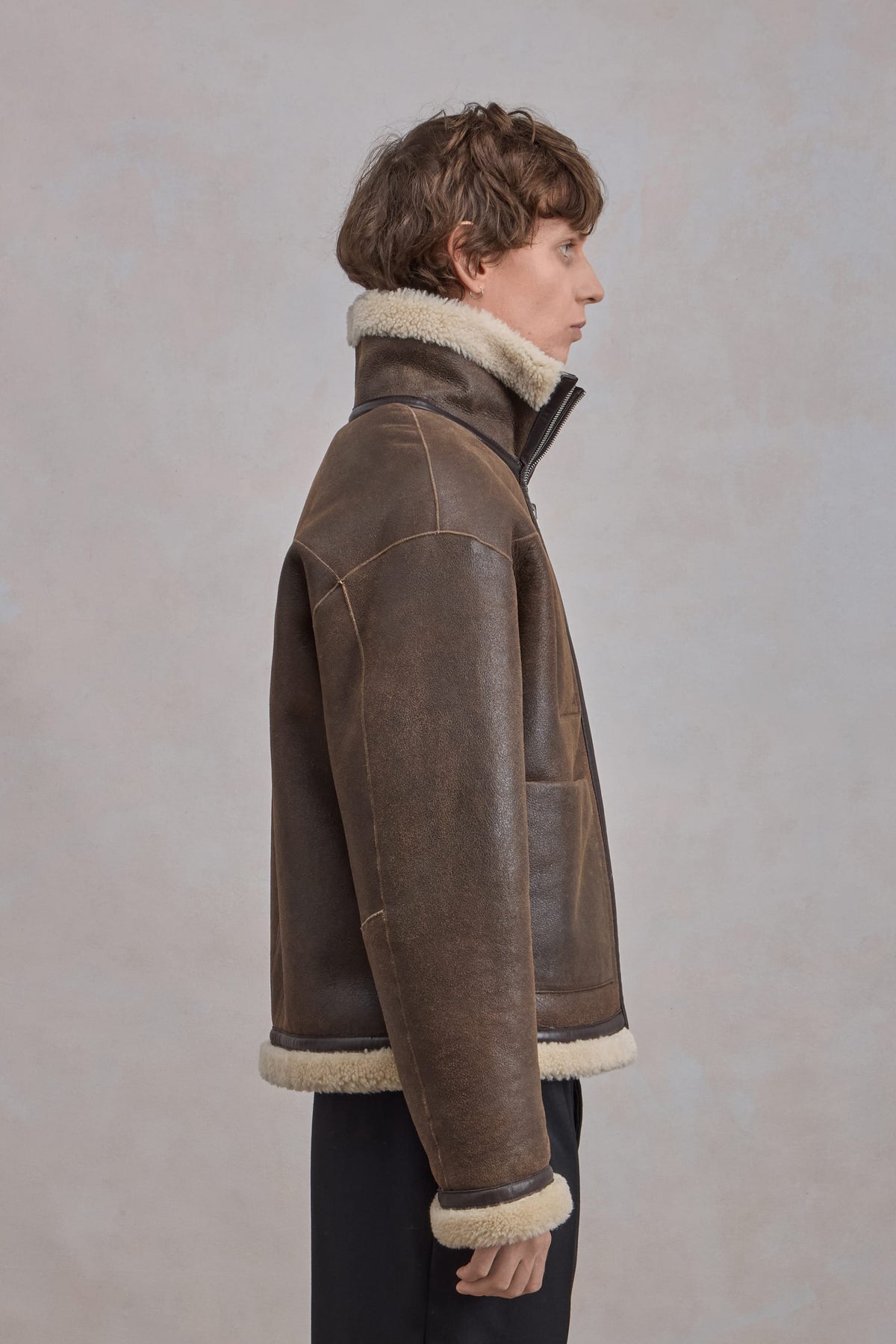 Blouson En Peau Lainée Reversible - Marron/Natural