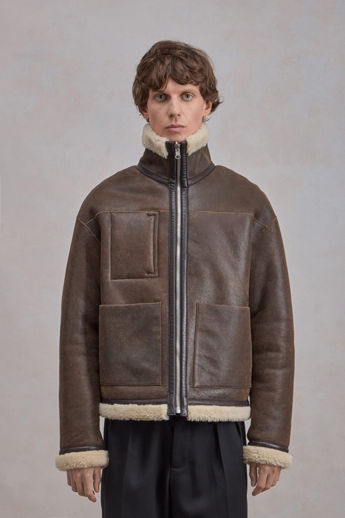 Blouson En Peau Lainée Reversible - Marron/Natural