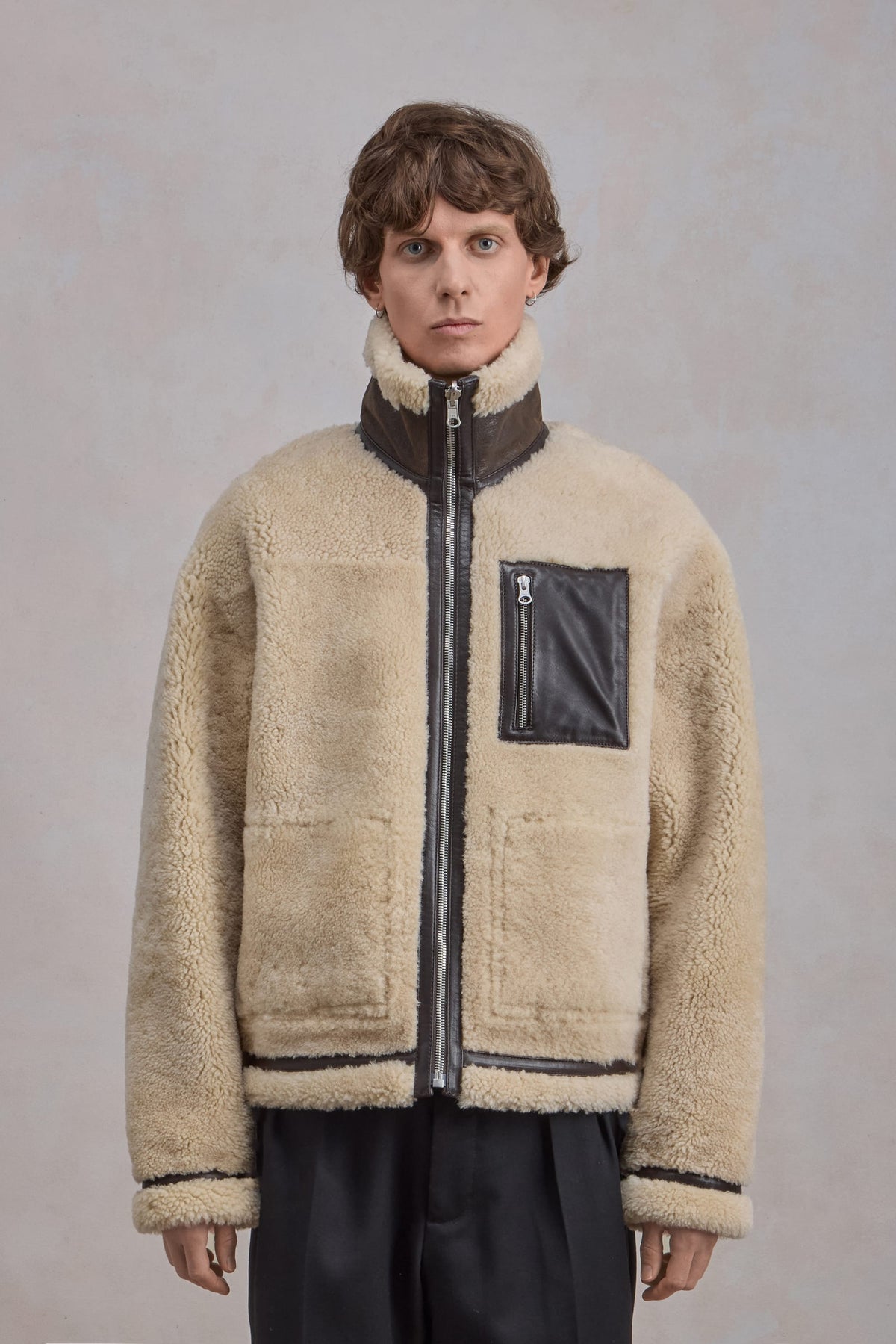Blouson En Peau Lainée Reversible - Marron/Natural