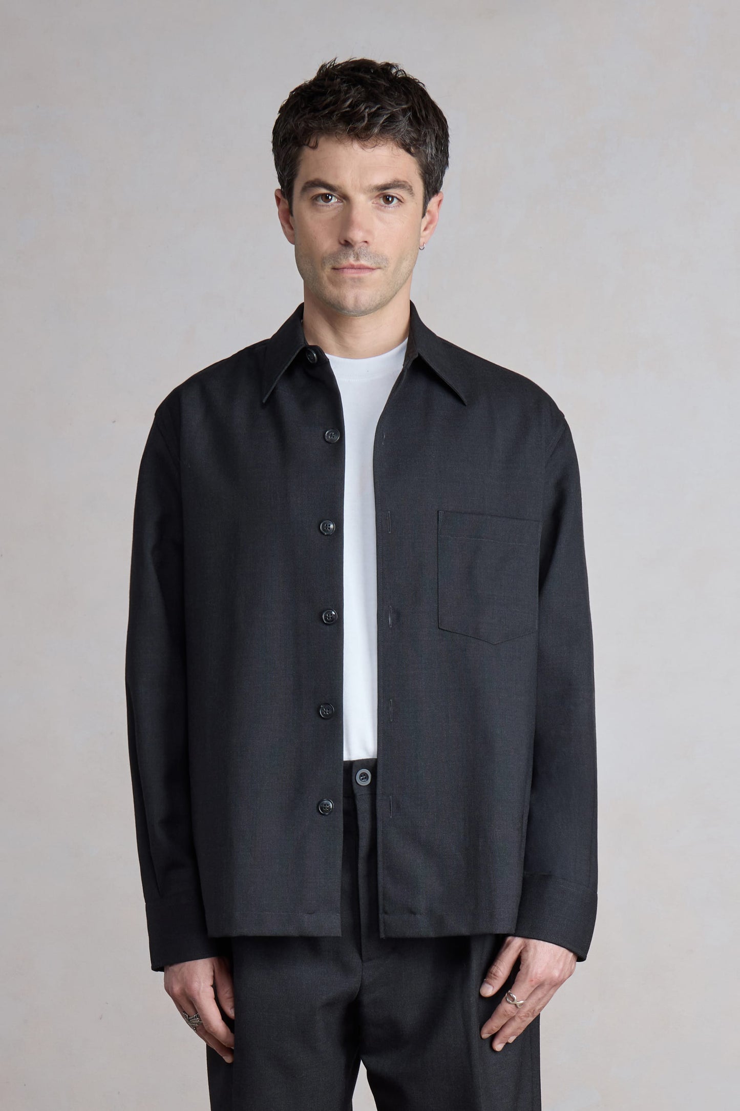 Western Overshirt - Toile de Laine Tropicale Gris Anthracite