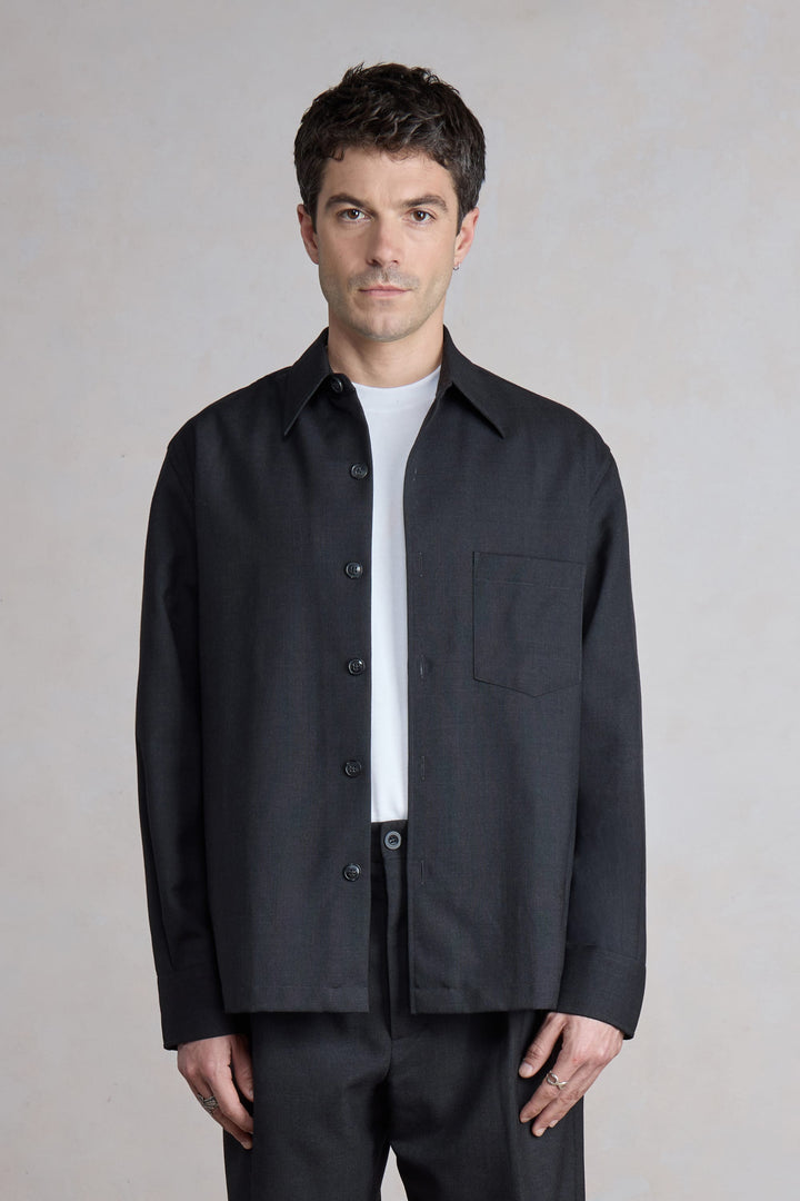 Western Overshirt - Toile de Laine Tropicale Gris Anthracite