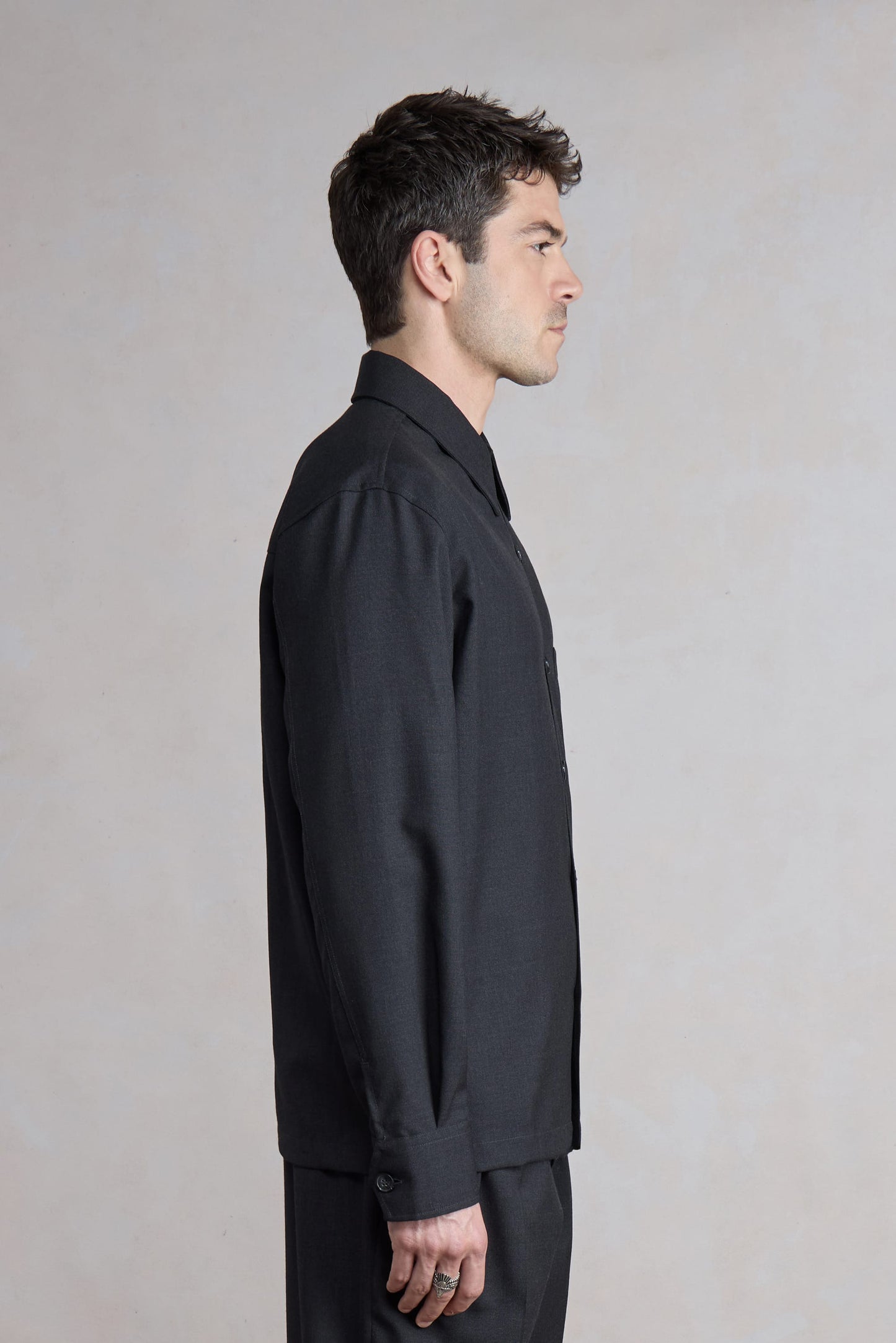 Western Overshirt - Toile de Laine Tropicale Gris Anthracite