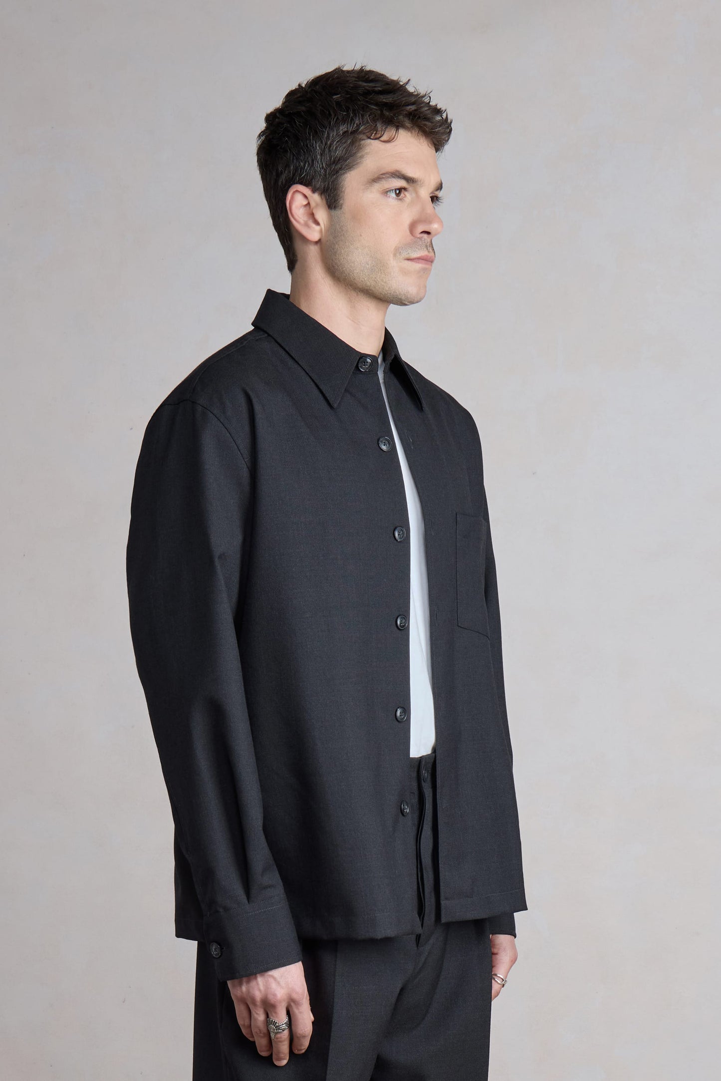 Western Overshirt - Toile de Laine Tropicale Gris Anthracite