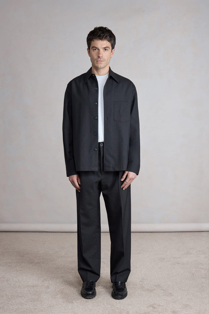 Western Overshirt - Toile de Laine Tropicale Gris Anthracite