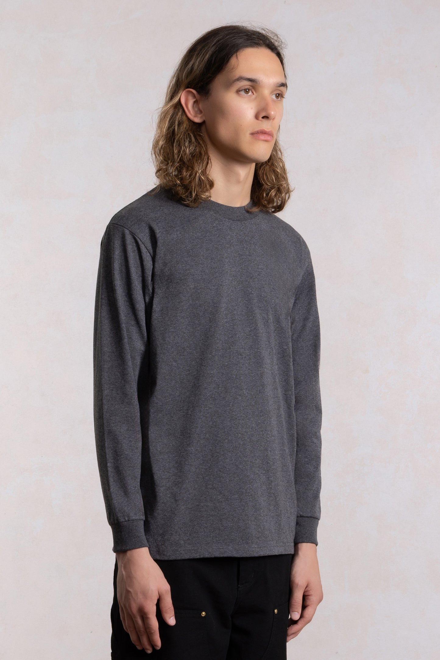 T-shirt Heavyweight Manches Longues - Gris chiné anthracite