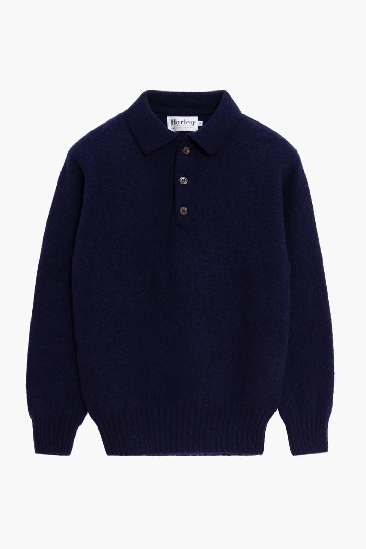 Shaggy Dog wool polo collar sweater – Navy